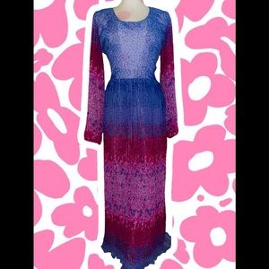 Midge Grant Vintage 1960s // 70s Pink & Purple Floral Flower Power Maxi Dress